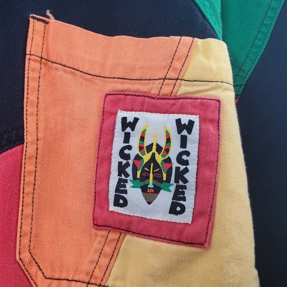 Vintage 80s Wicked Spirits of Peace Hip Hop Patchwork Denim Button Up - Picture 3 of 6
